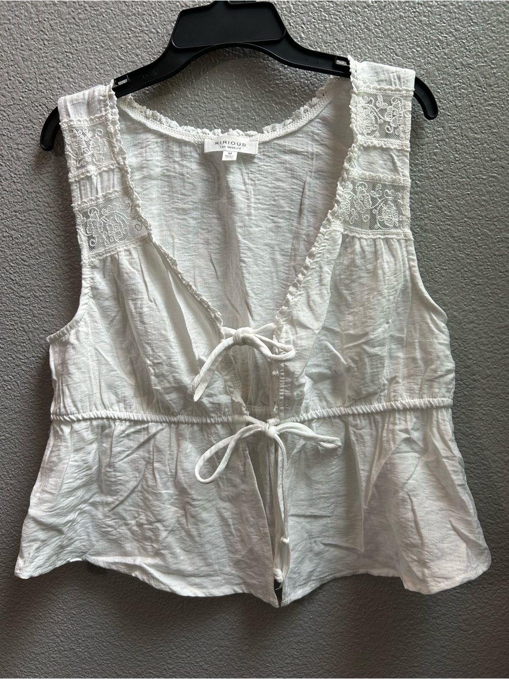 iris White Lace-Trim Tie-Front Tank Top